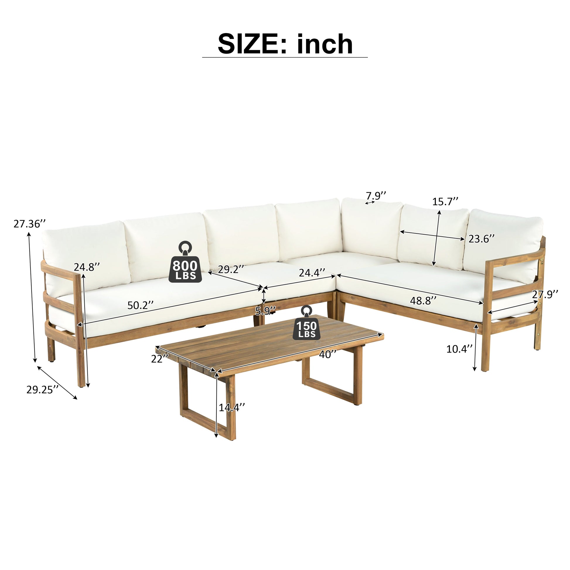 Outdoor Acacia Wood 5-Seater Sectional Sofa Set by HouseOfZazla with cream cushions on Tampa Home & Garden Store