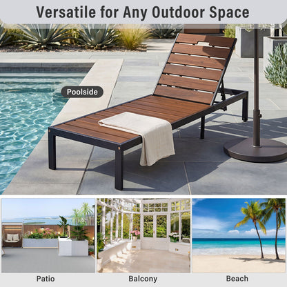 Outdoor chaise lounge by HouseOfZazla with wood slats and adjustable backrest poolside on Tampa Home & Garden Store