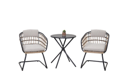3-Piece Outdoor Wicker Bistro Set two chairs with cushions and black table HouseOfZazla on Tampa Home & Garden Store