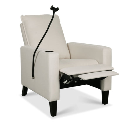 Recliner chair in cream fabric with built-in cup holder for living room on Tampa Home & Garden Store