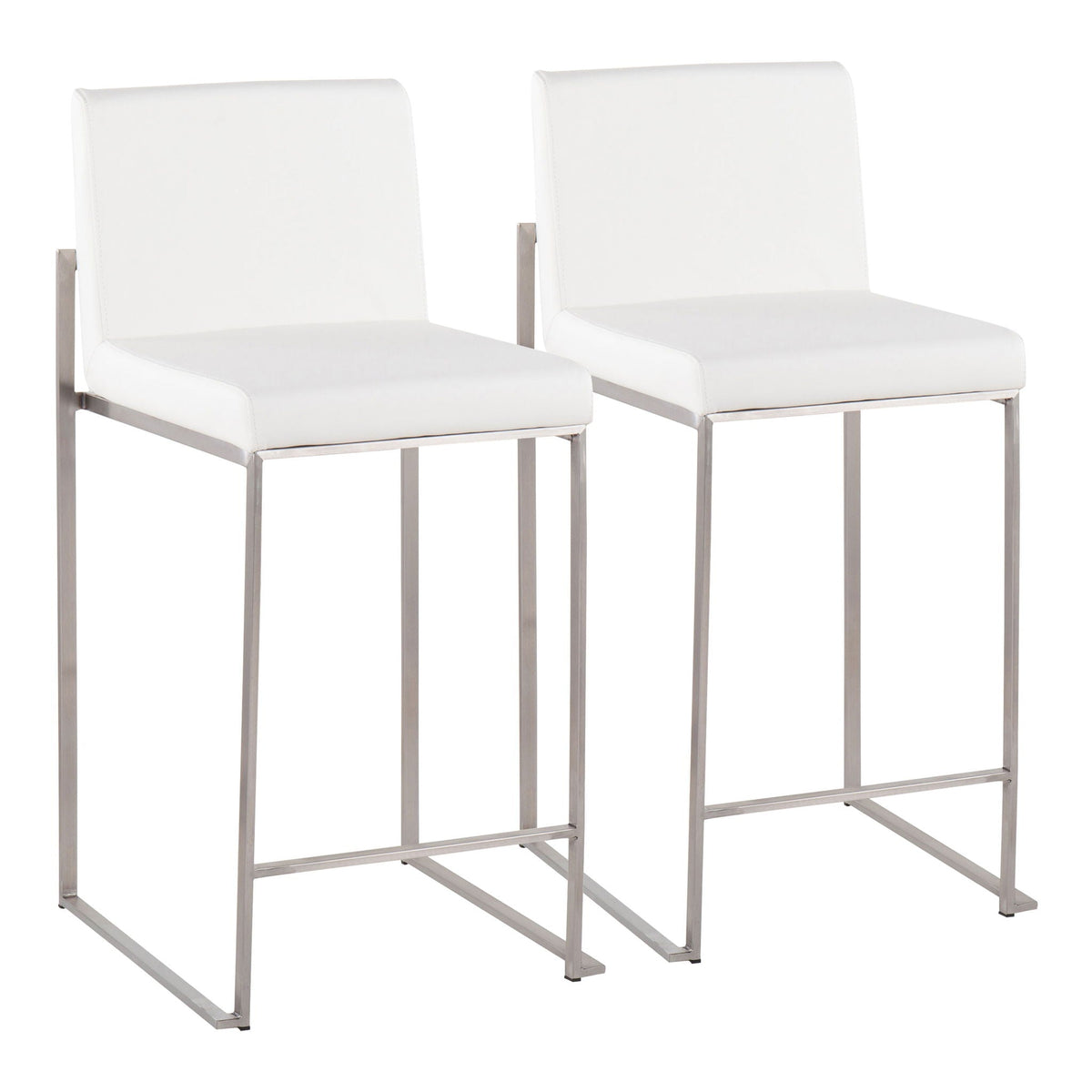 Two white padded high-back counter stools with metal frames and footrests HouseOfZazla on Tampa Home & Garden Store