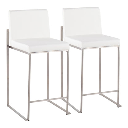 Two white padded high-back counter stools with metal frames and footrests HouseOfZazla on Tampa Home & Garden Store