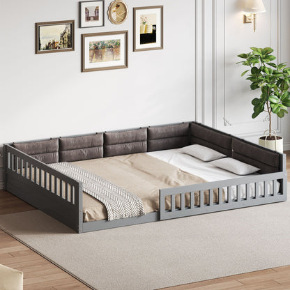 Upholstered platform bed with guardrail and pillow in gray fabric, HouseOfZazla bed frame on Tampa Home & Garden Store