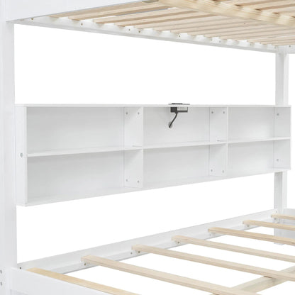 Bunk Bed with Storage Cabinets and USB Ports