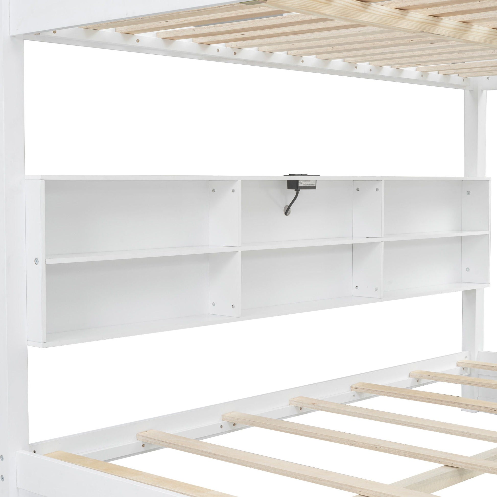 Bunk Bed With Storage Cabinets And USB Ports by HouseOfZazla in white with wood slats on Tampa Home & Garden Store