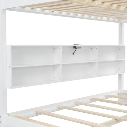 Bunk Bed With Storage Cabinets And USB Ports by HouseOfZazla in white with wood slats on Tampa Home & Garden Store