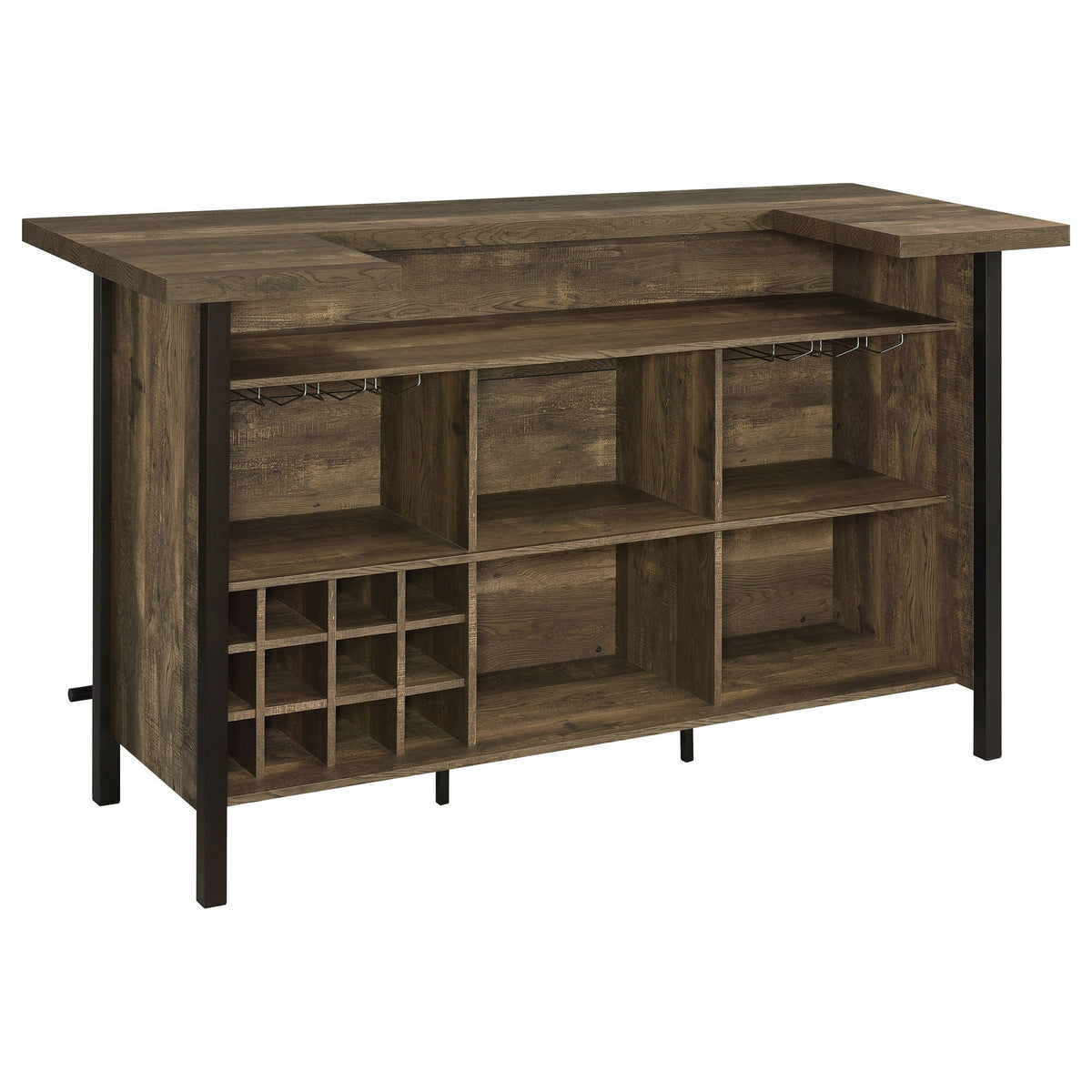 Lampton Freestanding Oak Home Bar with open shelves and wine rack HouseOfZazla on Tampa Home & Garden Store