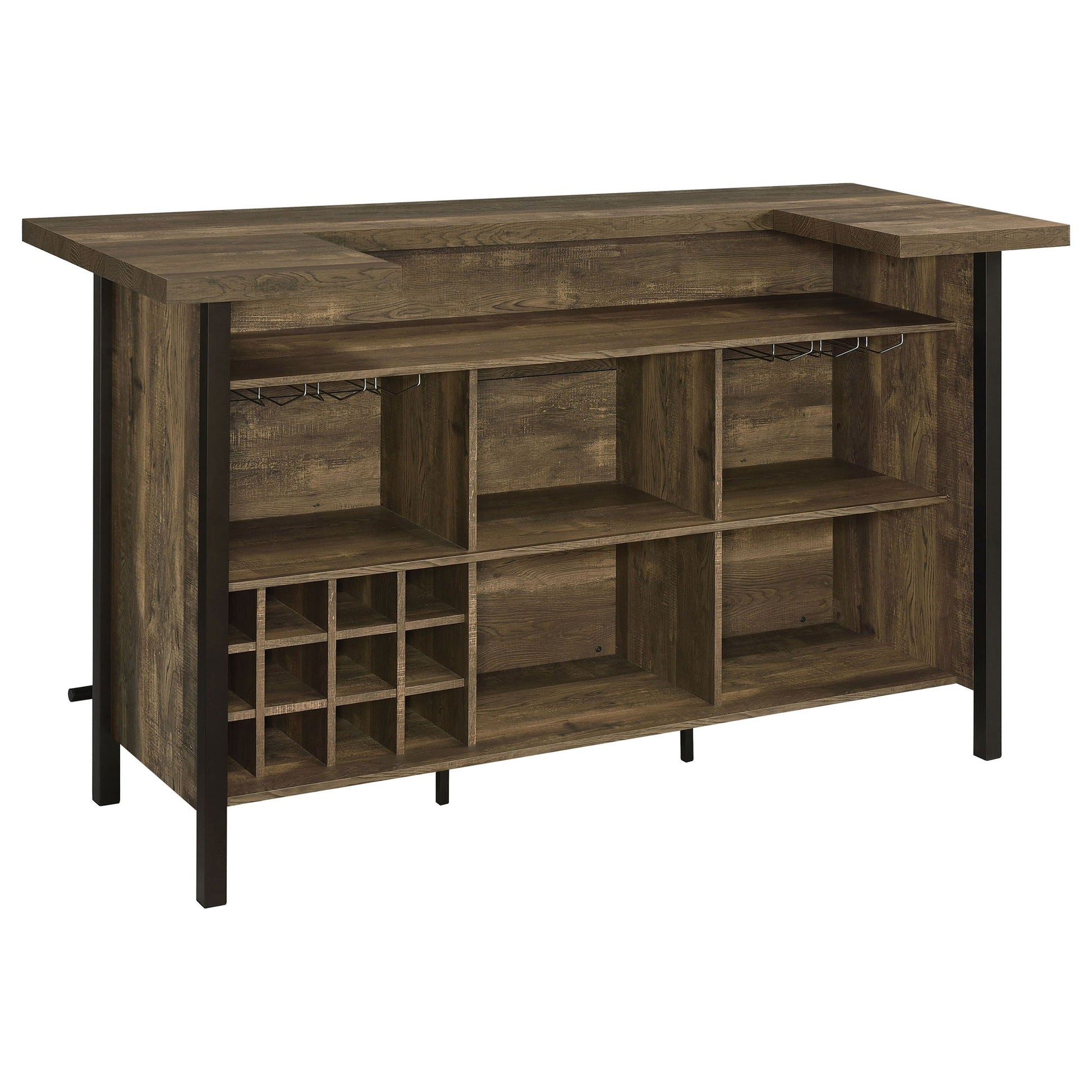 Lampton Freestanding Oak Home Bar with open shelves and wine rack HouseOfZazla on Tampa Home & Garden Store