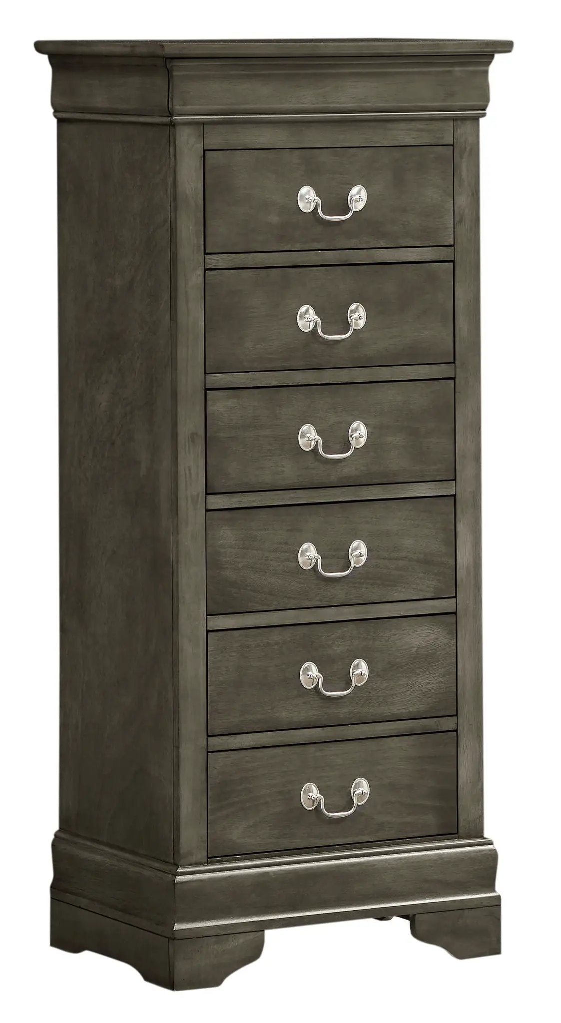 Traditional Style Lingerie Chest in gray wood with silver pulls, Unique Piece Furniture on Tampa Home & Garden Store
