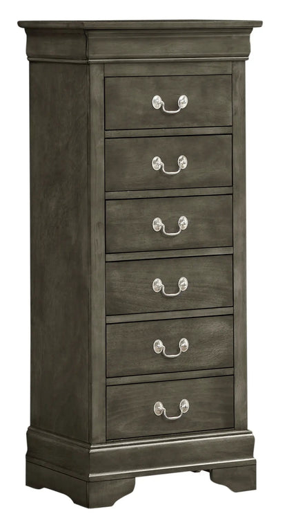 Traditional Style Lingerie Chest in gray wood with silver pulls, Unique Piece Furniture on Tampa Home & Garden Store