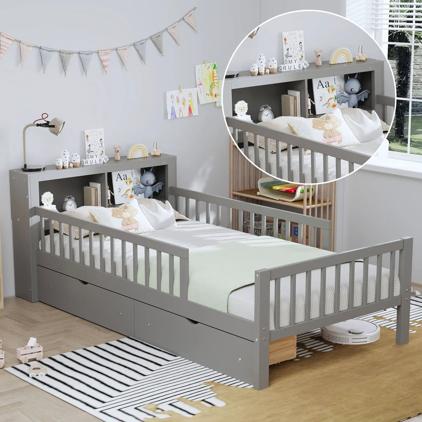 Bed With Headboard Storage and Under Bed Drawers