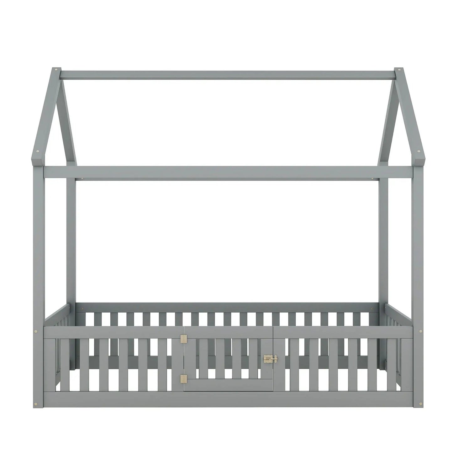 Wood House Bed with Fence and Door Sky Roof