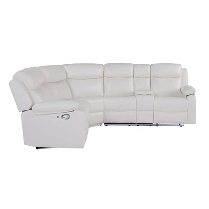 Reclining sectional sofa in white leather with storage console by Unique Piece Furniture on Tampa Home & Garden Store