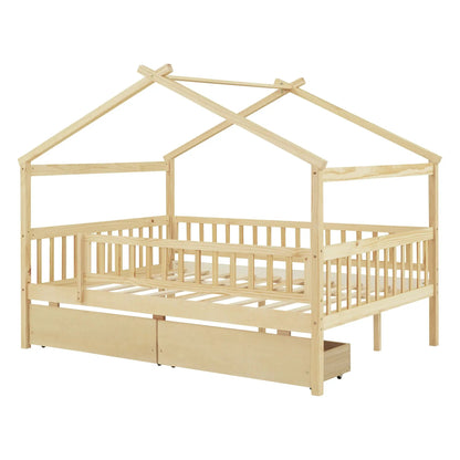 House Bed With 2 Drawers storage bed in natural wood with 2 under-bed drawers on Tampa Home & Garden Store
