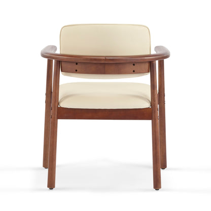 Beige Dining Room Chairs and Dark Walnut Frame