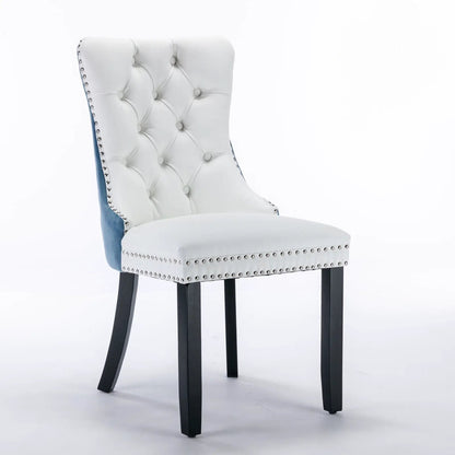Nikki Modern Upholstered Dining Chair set of 2 white tufted nailhead trim blue sides black legs on Tampa Home & Garden Store