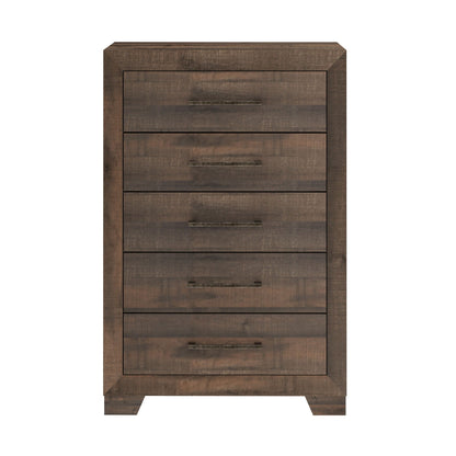 5 Drawer Chest HouseOfZazla brown wood finish with metal pulls casual accent table on Tampa Home & Garden Store
