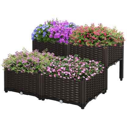 4-piece raised bed with legs self-watering modular planter in dark wicker blue/purple blooms on Tampa Home & Garden Store