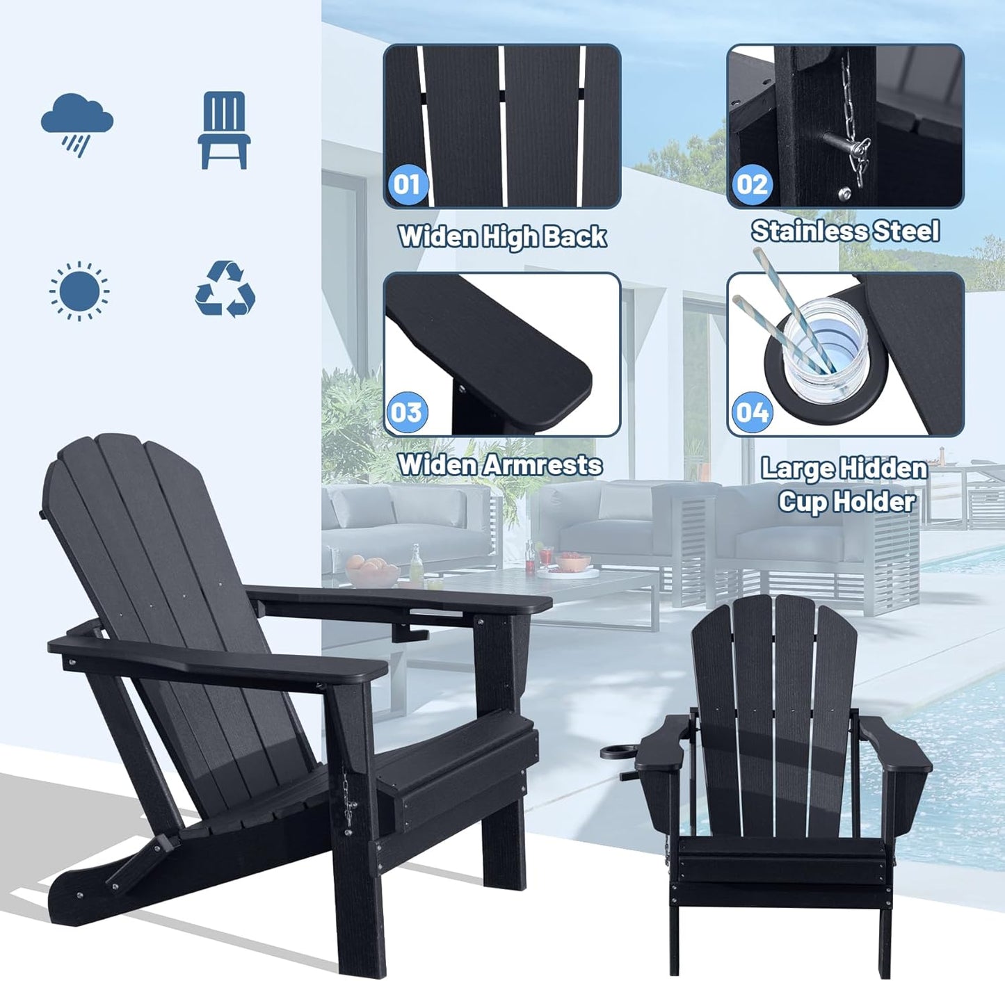 Set of Two Hdpe Folding Adirondack Garden Chairs