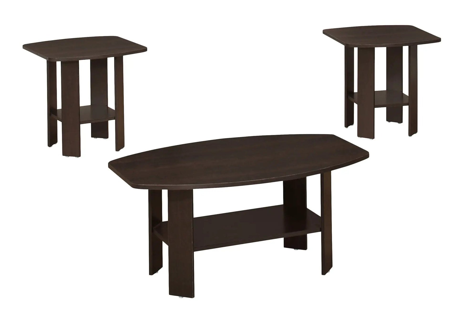 Espresso 3-piece coffee, end, and side tables set; transitional living room furniture on Tampa Home & Garden Store