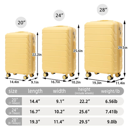3-Piece spinner luggage set in yellow by HouseOfZazla with 20/24/28 in sizes and combo locks on Tampa Home & Garden Store