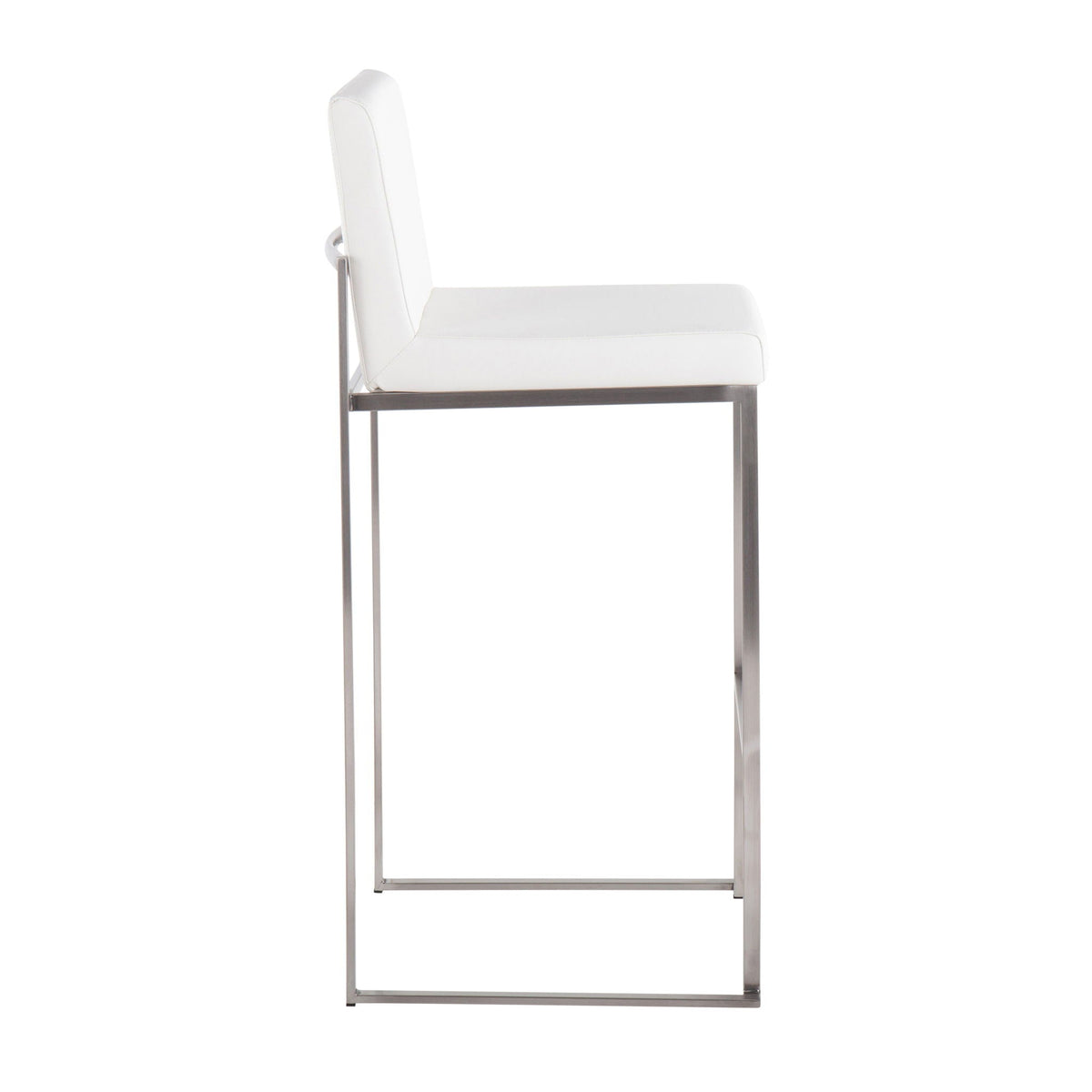 Contemporary high-back barstool set with white upholstered seat and back, metal frame on Tampa Home & Garden Store