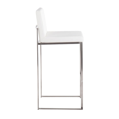 Contemporary high-back barstool set with white upholstered seat and back, metal frame on Tampa Home & Garden Store