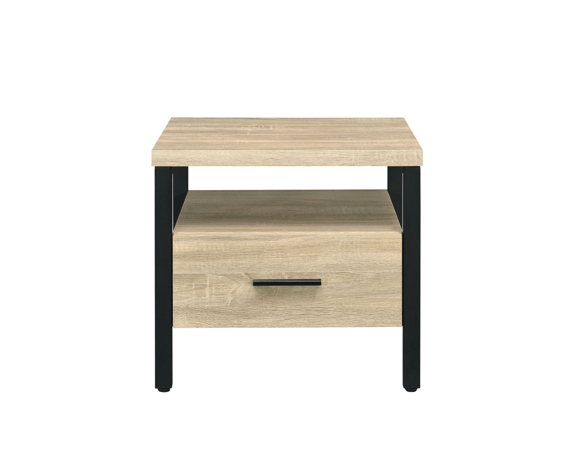 Oak finish nightstand with 1 drawer and open shelf, black metal legs, HouseOfZazla on Tampa Home & Garden Store