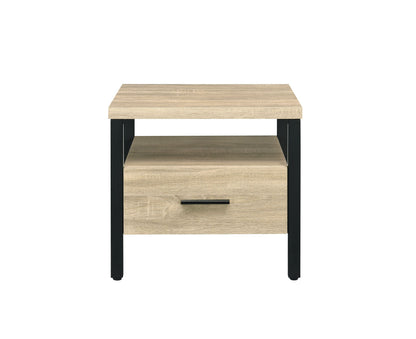 Oak finish nightstand with 1 drawer and open shelf, black metal legs, HouseOfZazla on Tampa Home & Garden Store