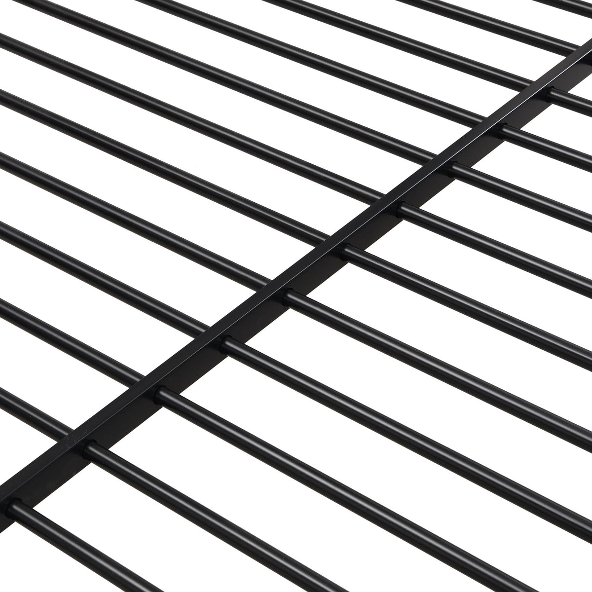 Modern metal bunk bed frame with black coated slats and side supports on Tampa Home & Garden Store