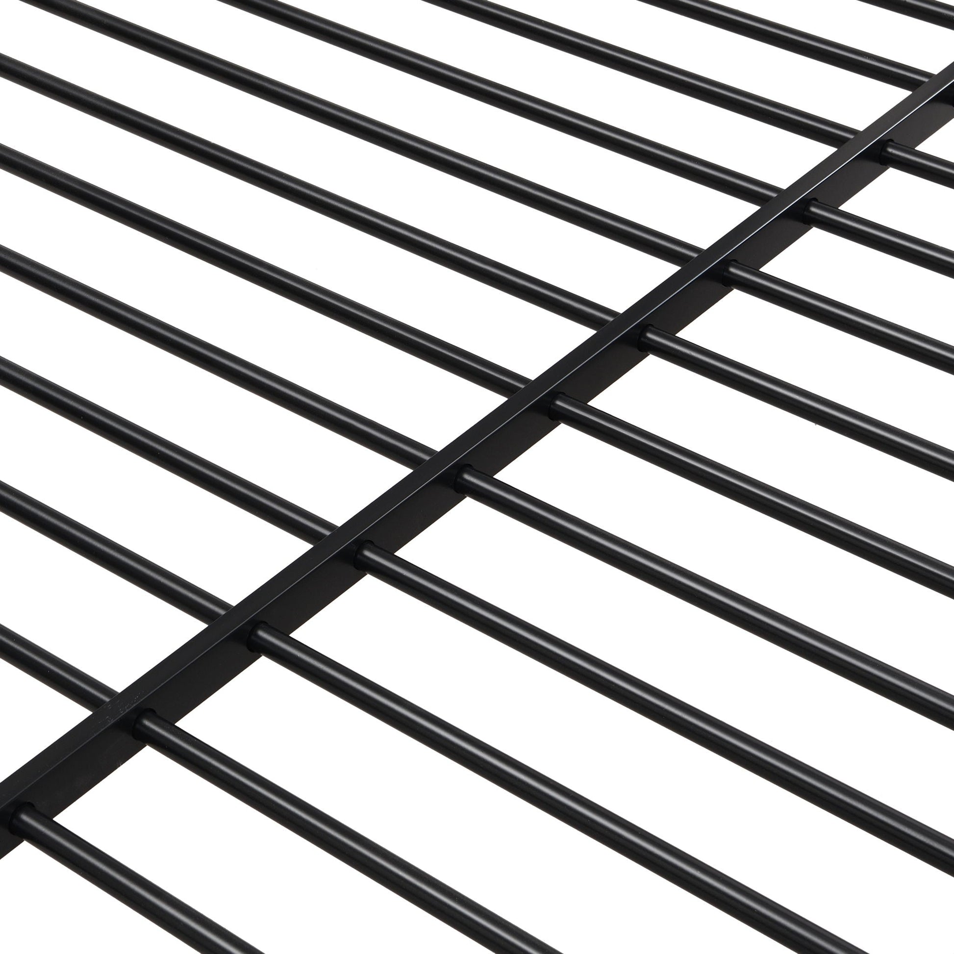 Modern metal bunk bed frame with black coated slats and side supports on Tampa Home & Garden Store