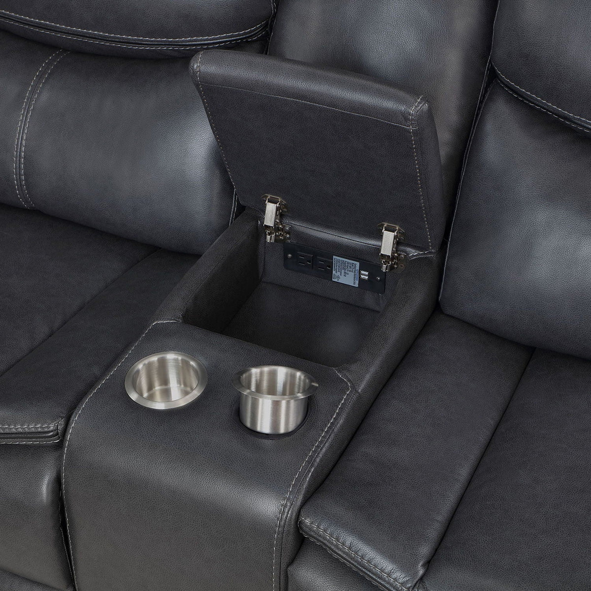 Salerno upholstered power reclining sectional sofa in dark gray with cupholders on Tampa Home & Garden Store