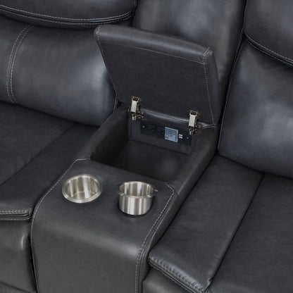 Salerno upholstered power reclining sectional sofa in dark gray with cupholders on Tampa Home & Garden Store