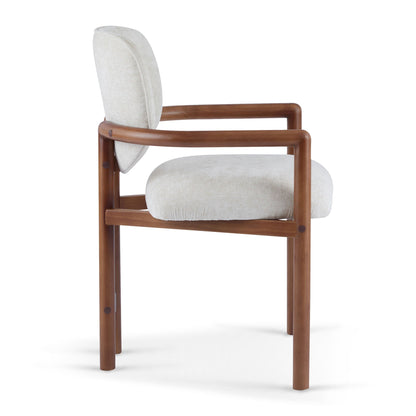 Upholstered Arm Dining Chairs (Set of 2), beige linen upholstery with warm brown wood frame on Tampa Home & Garden Store