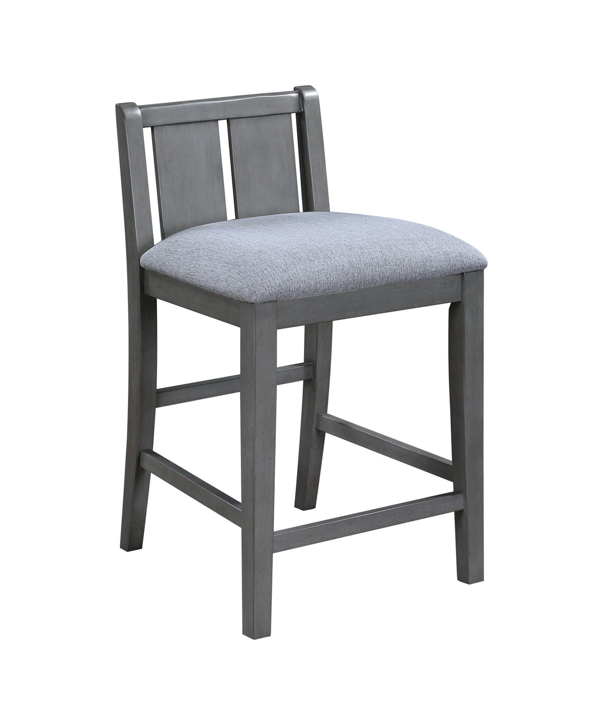 Counter-height dining chair with a gray wood frame and upholstered light gray seat on Tampa Home & Garden Store