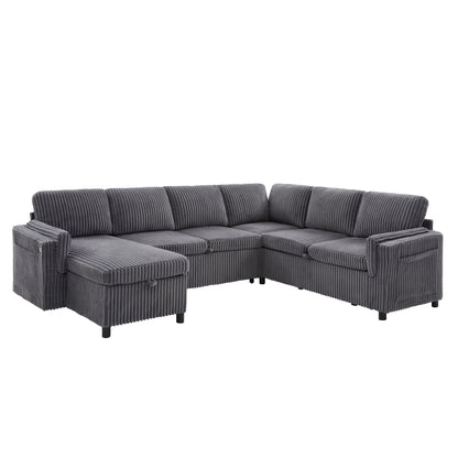 HouseOfZazla Convertible U-Shaped Sectional Sofa Bed with USB ports and storage in charcoal on Tampa Home & Garden Store