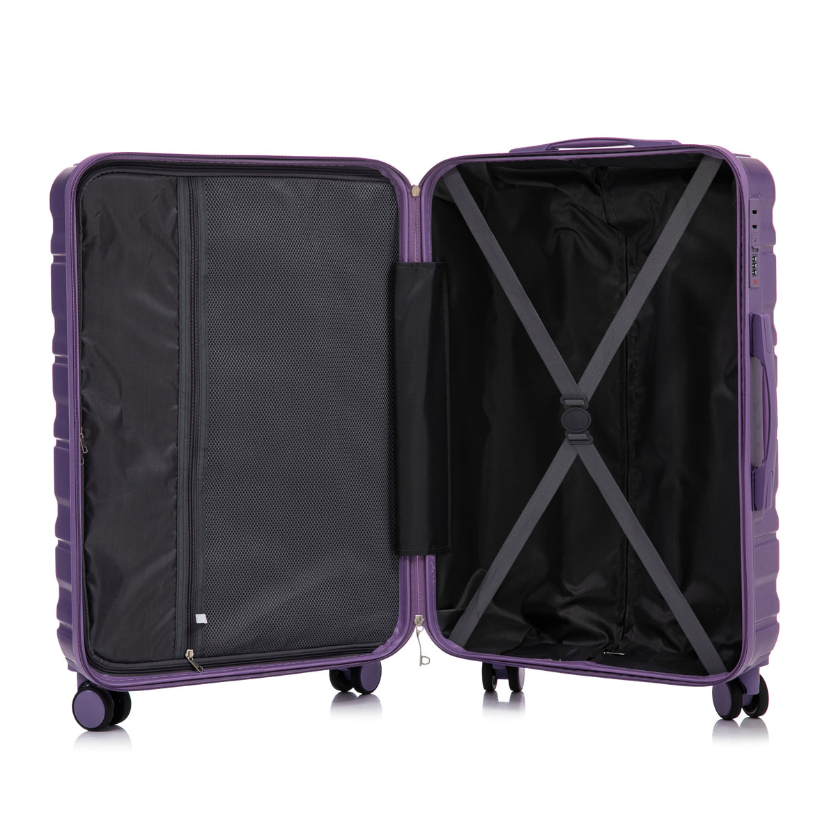 HIFINE Tourist 3-Piece ABS Spinner Luggage Set purple exterior with mesh divider and straps on Tampa Home & Garden Store