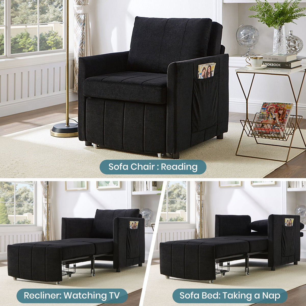 Convertible Sleeper Sofa and Storage Pockets