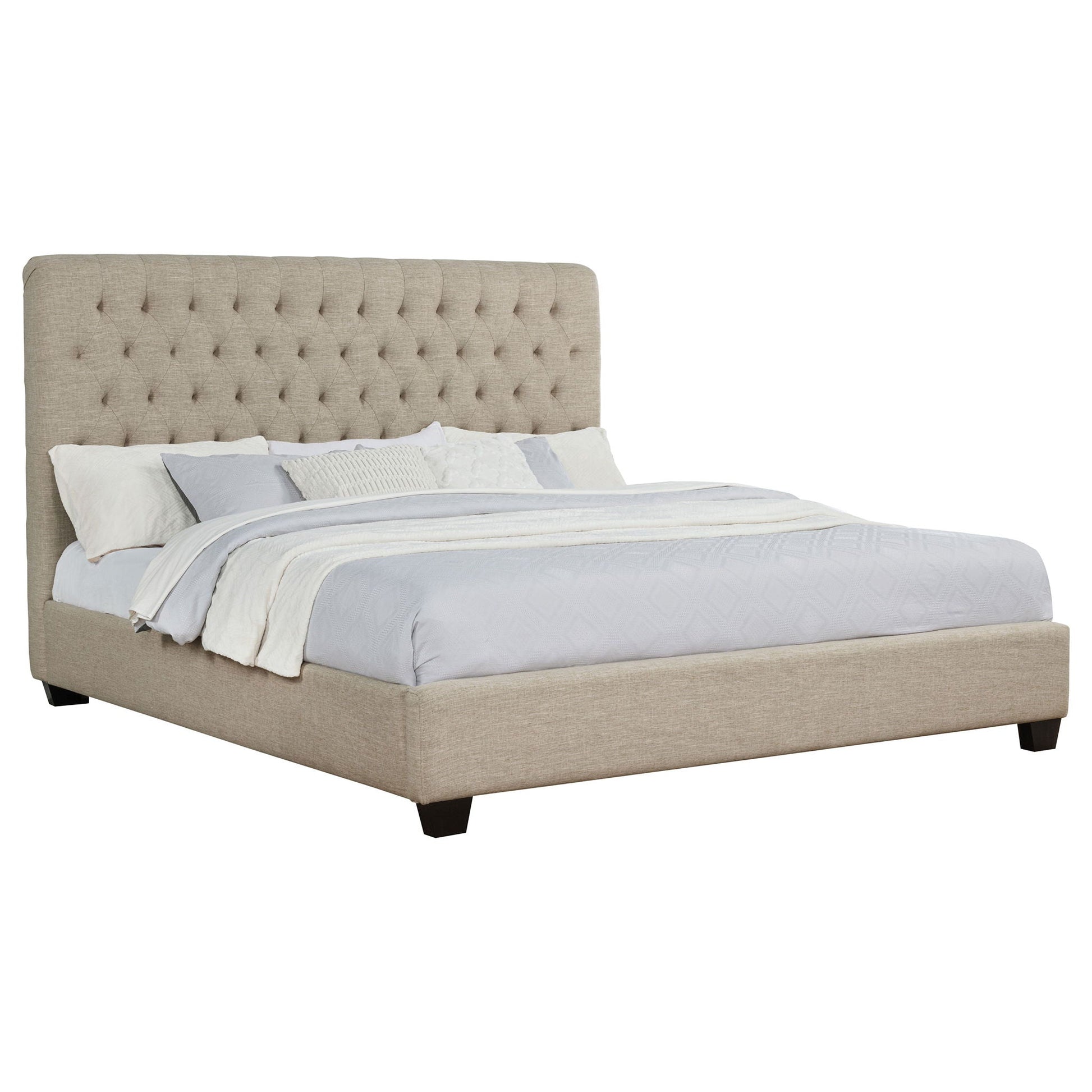Copper Eastern King Panel Bed with Tufted Design in oatmeal upholstery by HouseOfZazla on Tampa Home & Garden Store