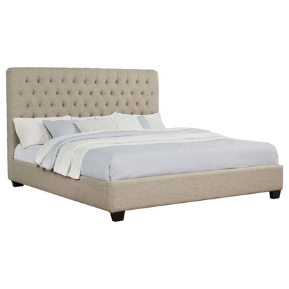 Copper Eastern King Panel Bed with Tufted Design in oatmeal upholstery by HouseOfZazla on Tampa Home & Garden Store