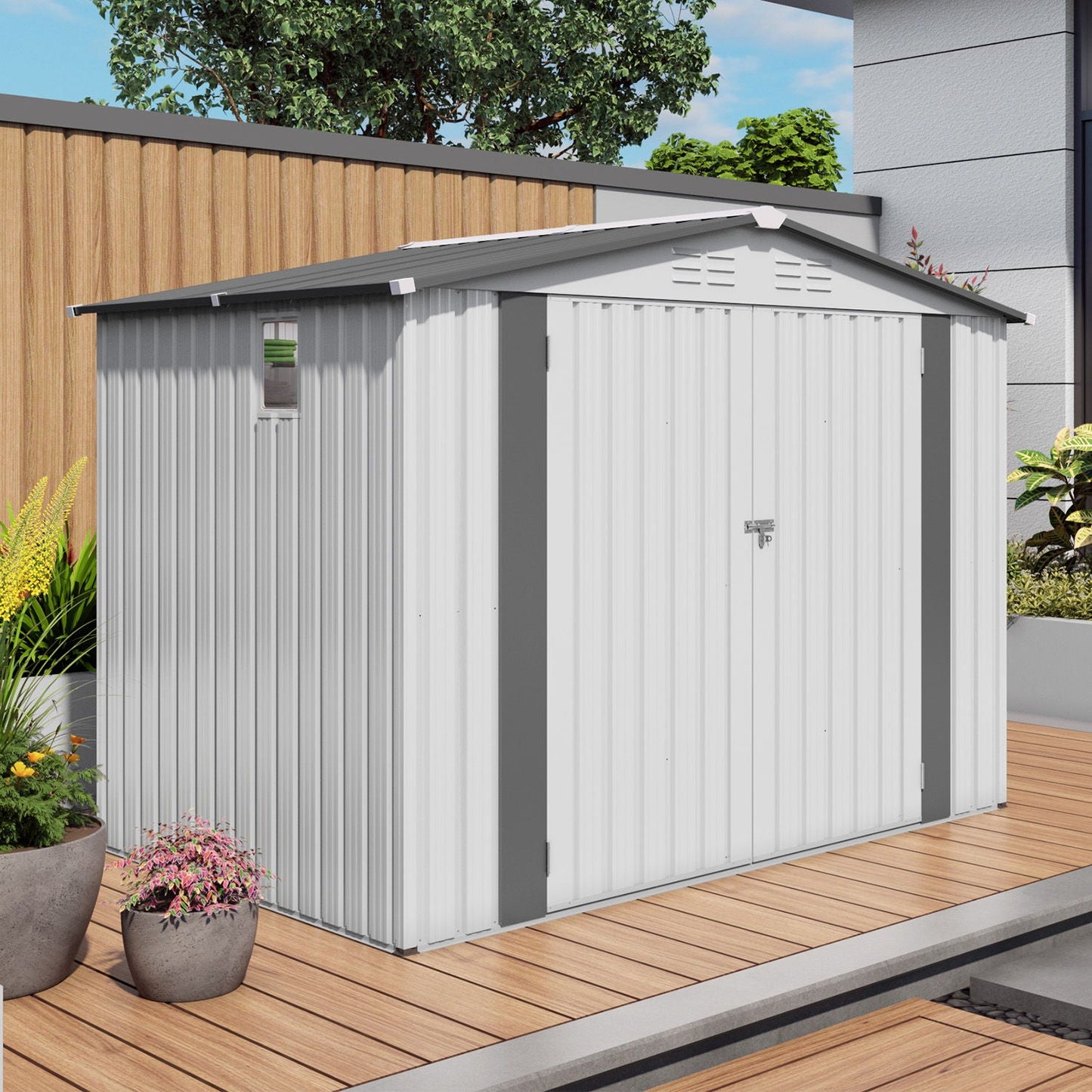 Metal Garden Storage Shed Pitched Roof And Door