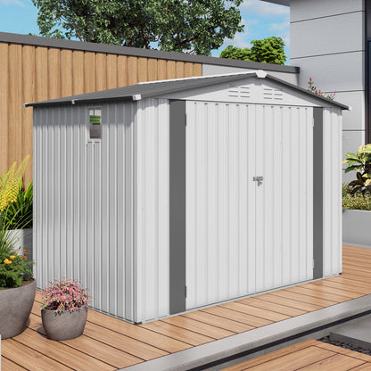 Metal Garden Storage Shed Pitched Roof And Door