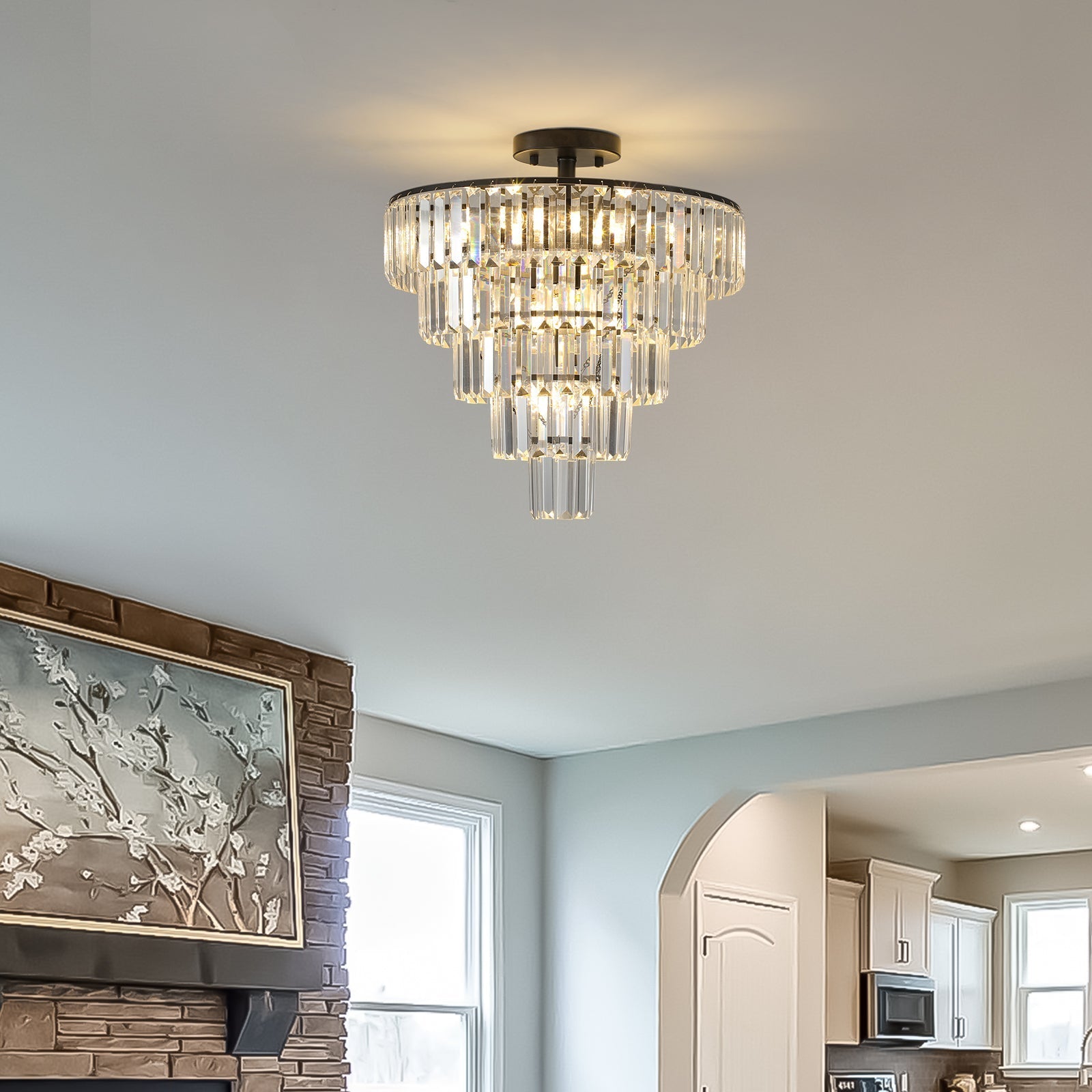 20' Black Crystal Chandelier Ceiling Light, 10-light flush mount by HouseOfZazla on Tampa Home & Garden Store