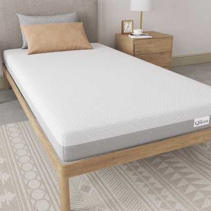 NapQueen 6 Inch Twin XL Memory Foam Mattress on wood platform bed with pillow on Tampa Home & Garden Store