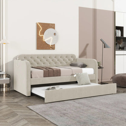 Upholstered Daybed With Trundle And USB Charging