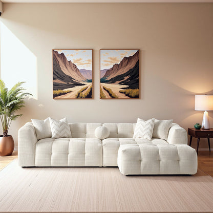 Alana Tufted Modular Sectional Sofa beige fabric, tufted cushions by HouseOfZazla on Tampa Home & Garden Store