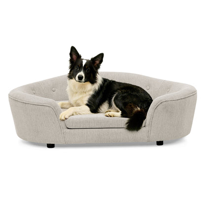 Oversized Oval Semi-Enclosed Dog Sofa in beige linen with button-tufted back by HouseOfZazla on Tampa Home & Garden Store