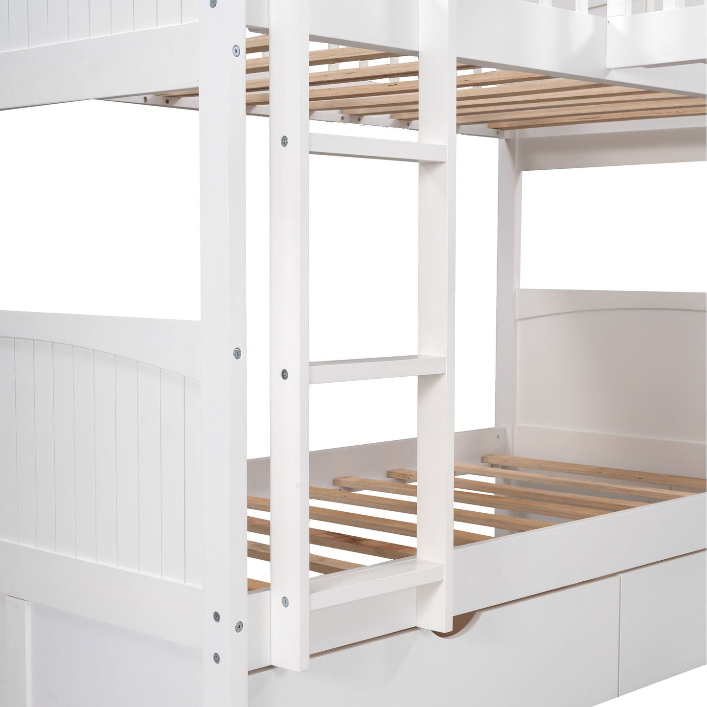 Bunk bed with loft and 2 drawers in white with wood slats and ladder by HouseOfZazla on Tampa Home & Garden Store