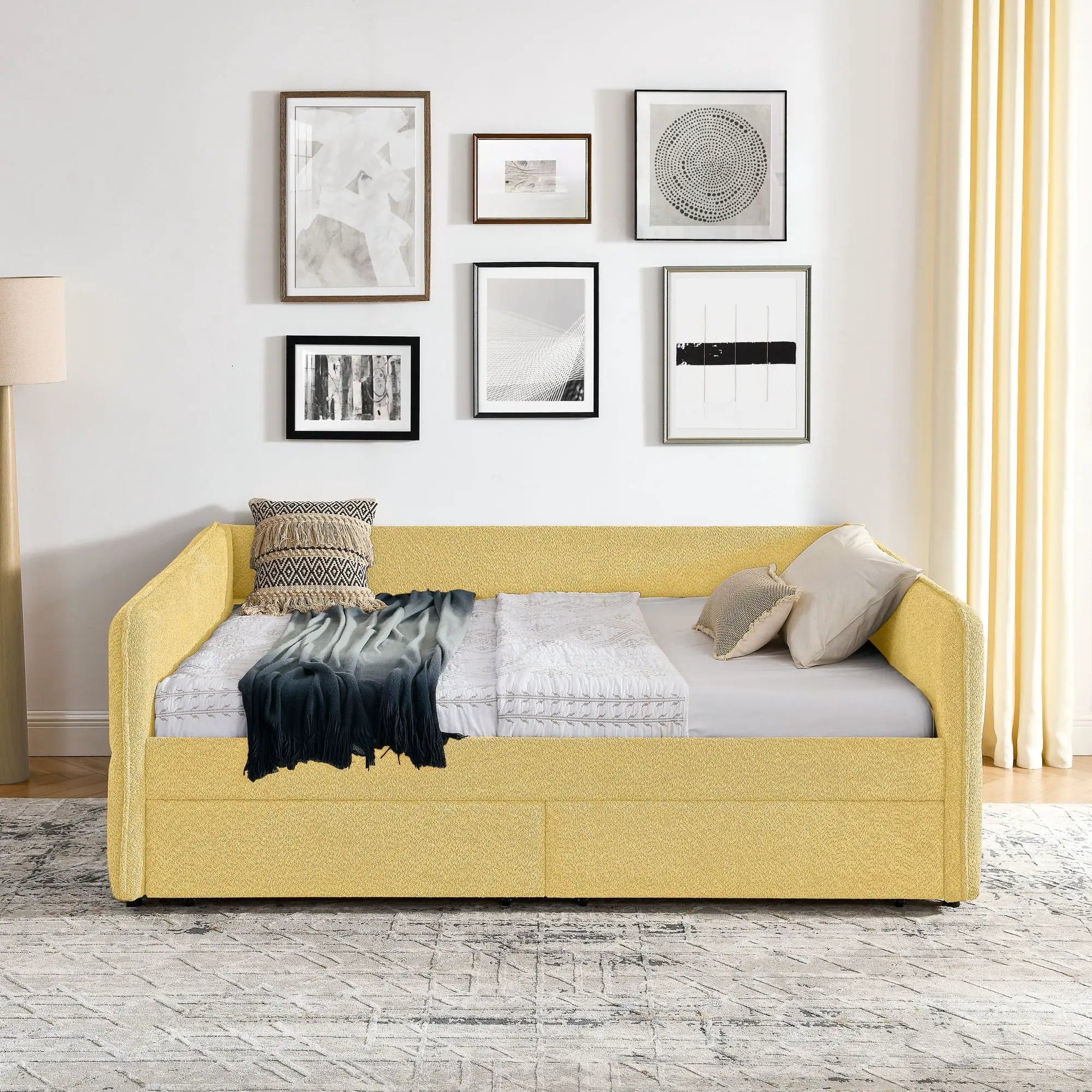 Upholstered Daybed & 2 Drawers in yellow fabric by Unique Piece Furniture, storage bed on Tampa Home & Garden Store