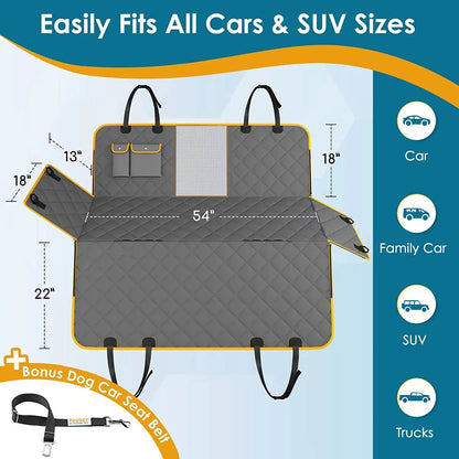 Luxury Dog Car Seat Cover Hammock gray quilted with yellow trim by The Max & Rex Collection on Tampa Home & Garden Store